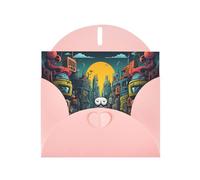 Pink Holiday greeting check blank card and pearl beautiful blank note block VVXBHGR The mechanical city with red figures Pattern