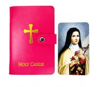 Pink Holy Card Holder Booklet 20 Sleeves Saint Therese Prayer Card