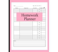 Pink Homework Planner for Girls: Assignment Tracker and Note Log for Middle School, High School, and College Students