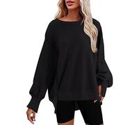 Pink Hoodie Women Ladies Hoodie Jumpers Birthday Gifts for Women Office Work Womens Oversized Crewneck Solid Color Sweatshirt Side Slit Long Sleeve Pullover Slouchy Fit Tops Warehouse Clearance