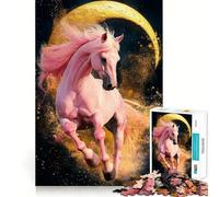 Pink Horse And Golden Moon 1000 Pieces Jigsaw Puzzles for Adults Memory Boost Home Pastime Image Assembly Wall Art Decor (50x75cm)