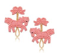 Pink Horse Earrings Cute Pony Drop Dangle Earrings, 2 inch length, Metal, No Gemstone