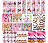 Pink Horse Party Favors, 41 Horse Stickers, 12 Goodie Bags,12 Button Badges, 12 Keychains, 12mini notepads,12 rubber bracelets for Girl Women Cowgirl Horse Birthday Party Supplies, 113 PCS (Pink)