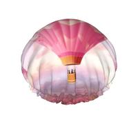 Pink Hot Air Balloon Shower Cap For Women Reusable Double Layers Bathing Bath Cap Hair Caps Waterproof Elastic Band Ladies Spa Salon Shower Hat Hair Caps