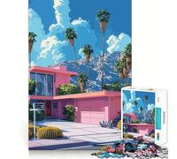Pink House Palm Springs Style 1000 Piece Jigsaw Puzzle for Adults Smart Reason Toy Home Enjoy Sharp Edge Santa Wish Item (38x52cm)