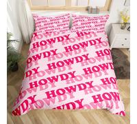 Pink Howdy Bedding Set Western Cowgirl Prepper Style Comforter Cover, Western Decor Duvet Cover Single with 1 Pillowcase - Zipper Closure