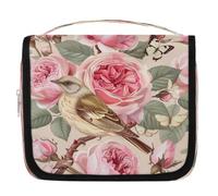 Pink Hummingbird Rose Hanging Toiletry Bag Travel Wash Bag Cosmetic Makeup Accessories Organizer Waterproof Shower Bag Beauty Pouch for Women Girls Kids Bird Flower Gift