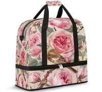 Pink Hummingbird Rose Travel Duffel Bag for Women Men, Bird Flower Foldable Sports Gym Bag Weekend Overnight Totes Carry on Cabin Bag with Shoes Compartment