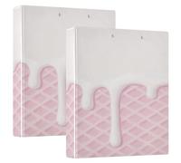 Pink Ice Cream Plaid Checked 1-1/2 Inch School Binder 3 Ringed with Clipboard Pack of 1/2 Office Binder 200 Sheets