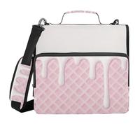Pink Ice Cream Plaid Checked 3 Rings Organizer Binder with Shoulder Strap Waterproof Portable Portfolio for School and Office