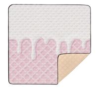 Pink Ice Cream Plaid Checked Soft Padded Baby Play Tummy Time Mat for Floor Washable Foldable Newborns Kicking Mat for Baby Toddler Infant, 50'' x 50''