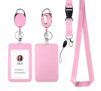 Pink ID Badge Holder with Lanyard, Retractable Badge Holders Reels and Lanyards Release Buckle, for Women Kids Office Nurses Teacher Doctor Student