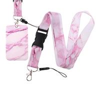 Pink ID Lanyard Badge Holder Cute Keychain for Women Girls Teachers for ID Badge Breakaway Aesthetic Marble Lanyard for Keys School ID Holder
