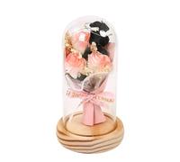 Pink in Glass Dome Handmade Artificial Preserved Flower with LED Lights | Romantic Bedroom Decor, Under Glass for Valentine's Day, Gift Floral Ornament