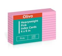 Pink Index Cards 4x6 Lined Ruled Flash Note Cards 100 Count, 220 GSM Heavy Weight
