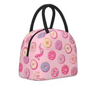 Pink Insulated Lunch Bag for Women, Kawaii Donuts Cute Portable Lunch Box Waterproof Reusable Thermal Girls Boys Cooler Lunch Tote Bag for School Office Outdoor Picnic With Front Pocket