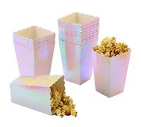 Pink Iridescent Popcorn Boxes 6.3 Inches Tall Holographic Disposable Party Decoration Supplies Open-Top Cardboard Paper Popcorn Candy Snack Container for Party Wedding Anniversary Christmas Pack of 24