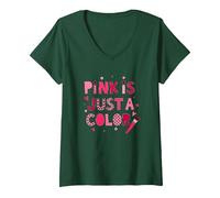Pink is Just a Color: Playful Typography Art V-Neck T-Shirt, Women, Forest Green, S