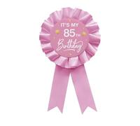 Pink It's My 85th Birthday Tinplate Badge Pin Pink Satin Fabric 85 Year Old Birthday Themed Button Pin Party Decorations Award Ribbon Badge YHEZXUN