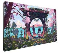 Pink Japan Anime Gaming Green Mouse Pad - Large, Non-Slip Rubber Mat for Desk, Computer, Pc, Laptop, Office Decor - Women, Stitched Edges - 31.5x15.7 In