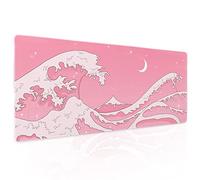 Pink Japanese Anime Gaming Mouse Pad XL Cute Kawaii Aesthetic Wave Extended Big Large Desk Mat Non-Slip Rubber Base Stitched Edge Long Keyboard Mousepad for PC Computer Laptop,31.5×11.8 in
