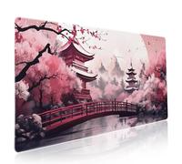 Pink Japanese Cherry Blossom Large Mouse Pad XXL Sakura Forest Tree Sun Tower Mountain Extended Large Desk Mat Big Desk Pad 90X40 CM Non-Slip Rubber Base Stitched Edge Long Mousepad,35.4 x 15.7 Inch