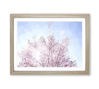 Pink Japanese Cherry Tree In Spring In Abstract Modern Art Framed Print | A4 Oak Framed Wall Art | Ready to Hang | Asian Floral Picture | Living Room Bedroom Lounge Office