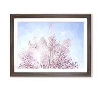 Pink Japanese Cherry Tree In Spring In Abstract Modern Art Framed Print | A4 Walnut Framed Wall Art | Ready to Hang | Asian Floral Picture | Living Room Bedroom Lounge Office
