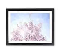 Pink Japanese Cherry Tree In Spring In Abstract Modern Art Framed Wall Art Print, Ready to Hang Picture for Living Room Bedroom Home Office Décor, Black A2 (64 x 46 cm)