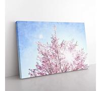 Pink Japanese Cherry Tree In Spring Painting Modern Art Canvas Wall Art Print Ready to Hang, Framed Picture for Living Room Bedroom Home Office Décor, 60x40 cm (24x16 Inch)