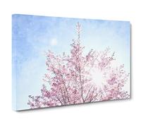 Pink Japanese Cherry Tree In Spring Painting Modern Art Canvas Wall Art Print Ready to Hang, Framed Picture for Living Room Bedroom Home Office Décor, 24x16 Inch (60x40 cm)