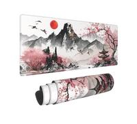 Pink Japanese Watercolor Cherry Blossom Gaming Mouse Pad 31.5x11.8 XL Extended Mousepad Large Keyboard Mouse Mat Desk Pad with Non-Slip Rubber Base Stitched Edges for Home Office Game