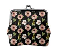 Pink Jasmine Flower coin purse for women,small womens wallet,small makeup bag for purse,ultra-thin retro change wallet, Black, One Size, Art Deco