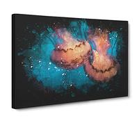 Pink Jellyfish Abstract Paint Splash Canvas Print | Gallery Wrapped 30mm Frame Wall Art | 20x14 inches | Ready to Hang | Abstract Picture | Living Room Bedroom Lounge Office