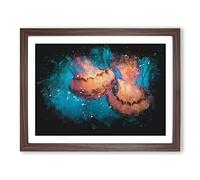 Pink Jellyfish Abstract Paint Splash Modern Art Framed Wall Art Print, Ready to Hang Picture for Living Room Bedroom Home Office Décor, Walnut A4 (34 x 25 cm)