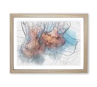 Pink Jellyfish In Abstract Modern Art Framed Wall Art Print, Ready to Hang Picture for Living Room Bedroom Home Office Décor, Oak A2 (64 x 46 cm)