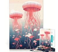 Pink Jellyfish in Ocean 1000 Pieces Jigsaw Puzzles for Adults Mind Puzzle Soft Relax Image Assembly Santa Wish Item (38x52cm)