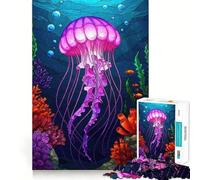 Pink Jellyfish in Ocean Scene 1000 Piece Jigsaw Puzzles for Teenagers Memory Boost Home Leisure Image Assembly Lovely Gift (50x75cm)