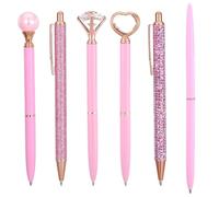 Pink Jewelled Ballpoint Pen Set, 6PCS Fancy Pretty Retractable Diamond Pen Set, Slim Metal Ballpoint Pens, Crystal Diamond Black Ink Pen for Woman Note-Taking Teacher Office Home Gift