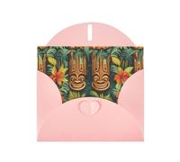 Pink JKIEGOQ Aloha Tiki Pattern Prints Greeting Card 4 x 6 in for Christmas, Valentine's Day, Wedding, Party Invitation Cards