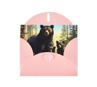 Pink JKIEGOQ Black Bear Family Prints Greeting Card 4 x 6 in for Christmas, Valentine's Day, Wedding, Party Invitation Cards