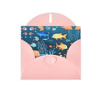 Pink JKIEGOQ Blue underwater world of fish Prints Greeting Card 4 x 6 in for Christmas, Valentine's Day, Wedding, Party Invitation Cards