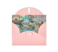 Pink JKIEGOQ Cartoon world map Prints Greeting Card 4 x 6 in for Christmas, Valentine's Day, Wedding, Party Invitation Cards