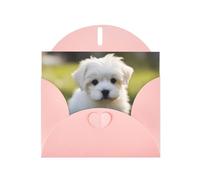 Pink JKIEGOQ Cute Maltese Puppy Prints Greeting Card 4 x 6 in for Christmas, Valentine's Day, Wedding, Party Invitation Cards