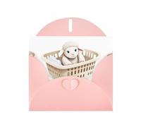 Pink JKIEGOQ Lamb doll in the laundry basket Prints Greeting Card 4 x 6 in for Christmas, Valentine's Day, Wedding, Party Invitation Cards