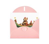 Pink JKIEGOQ Little Bear Dragon Boat Race Prints Greeting Card 4 x 6 in for Christmas, Valentine's Day, Wedding, Party Invitation Cards