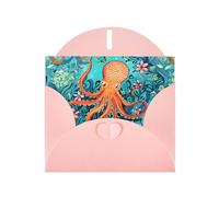 Pink JKIEGOQ Turtle Octopus Pattern Ocean Theme Prints Greeting Card 4 x 6 in for Christmas, Valentine's Day, Wedding, Party Invitation Cards