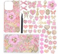Pink Junk Case Charms,Elegant Bow Butterfly Gold Charm for Making Phone Cases,Rhinestone Charm for Junk Socks,3D Flower Heart Rose Junk Case Kit,Bling Flatback Big Junk Charms Bulk for Customizing DIY