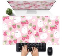 Pink Kawaii Desk Pad Strawberry Field Large Extended Mouse Pad Cute XXL Laptop Computer Mouse Pad Gaming Computer Pad Women Desk Decor Accessories 31.5 x 15.7 Inch