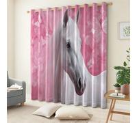 Pink Kids Blackout Curtains 66 x 72 Inch, Dreamy Animals Horses Captivating Print Light-Blocking Thermal Curtains, Noise-Reducing Easy-Clean Drapes Perfect for Nursery Bedroom Playroom
